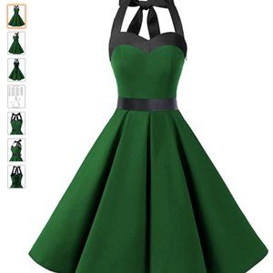 Green + Black Corset Pinup Halter 50s Dress